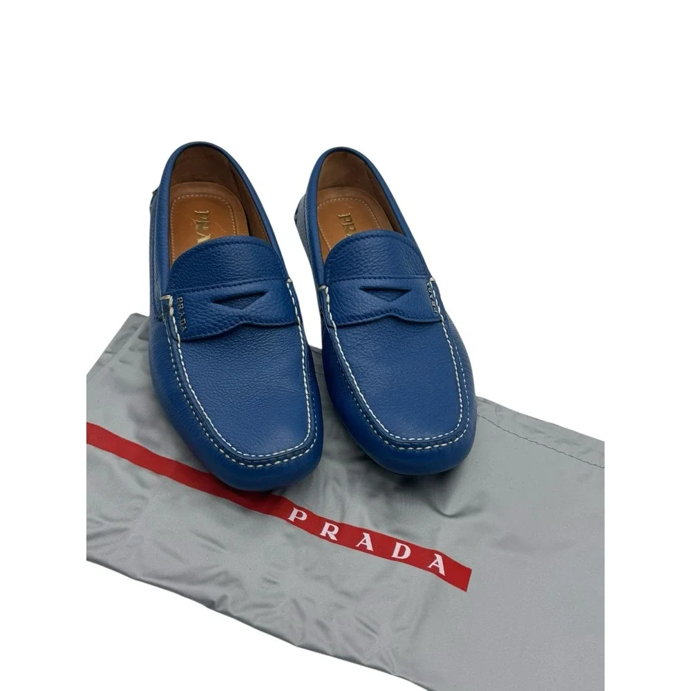 PRADA Blue Leather Driver Loafers Men IT 7 EU 40 Made‎ in Italy Luxury Shoes